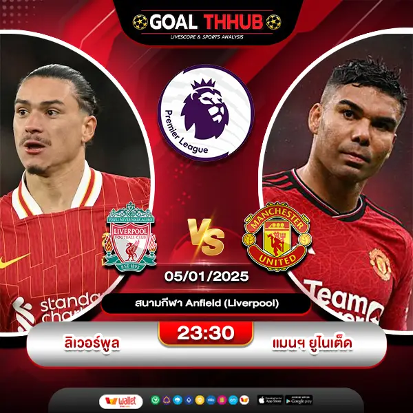 ทีเด็ดบอล ลิเวอร์พูล พบ แมนเชสเตอร์ ยูไนเต็ด นัดที่ 20 จาก 38 นัด
